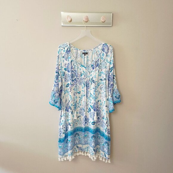 EUC funsport blue and white mid length tunic style top / beach, pool cover up, M - Picture 2 of 6